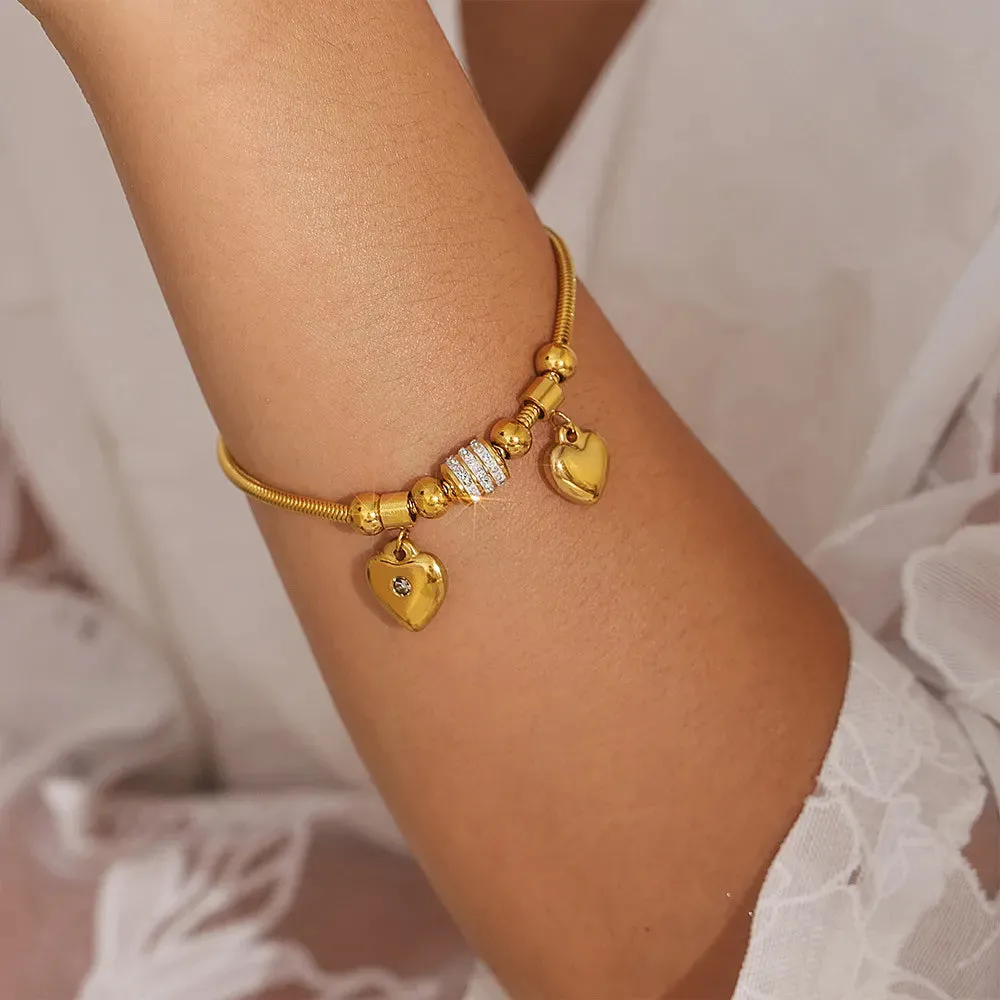 18K Gold-Plated Rhinestone Heart Charm Bracelet sold by Gigi Laurent