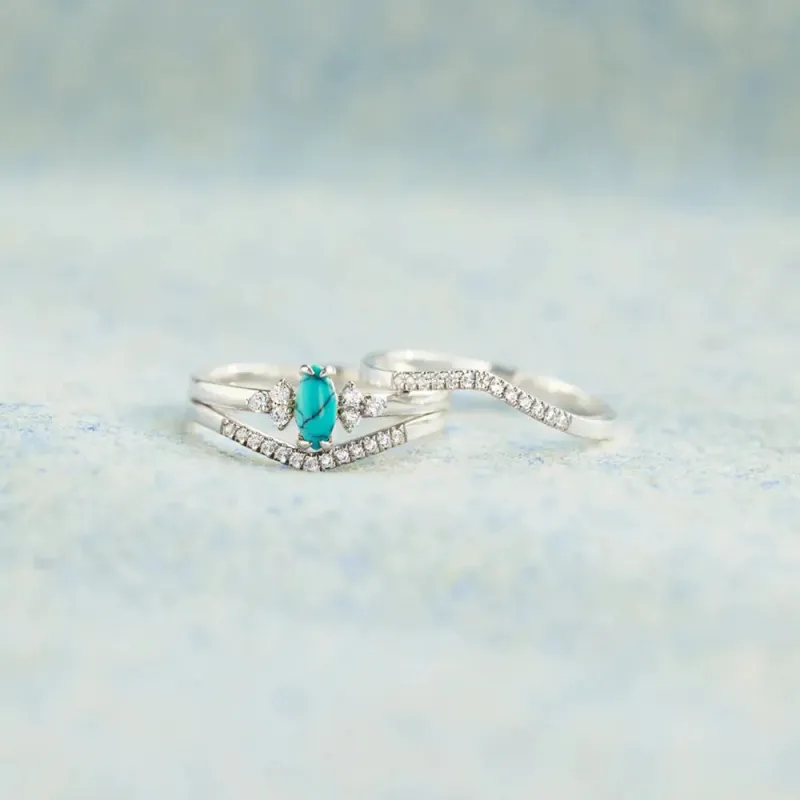 Artificial Turquoise V Shape Inlaid Zircon Ring sold by Gigi Laurent