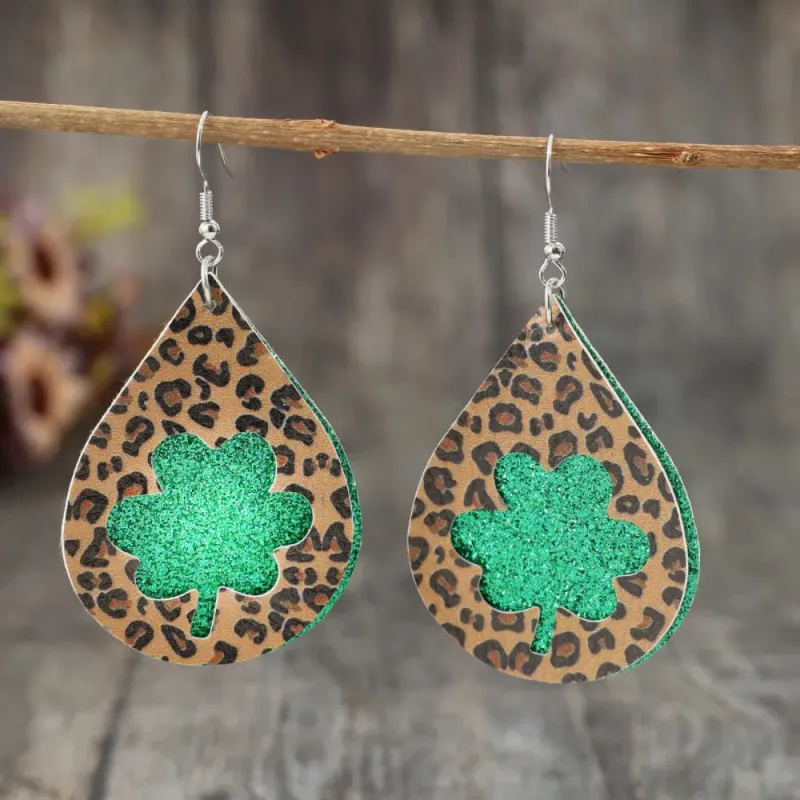 Leopard Hollowed Leather Teardrop Earrings sold by Gigi Laurent