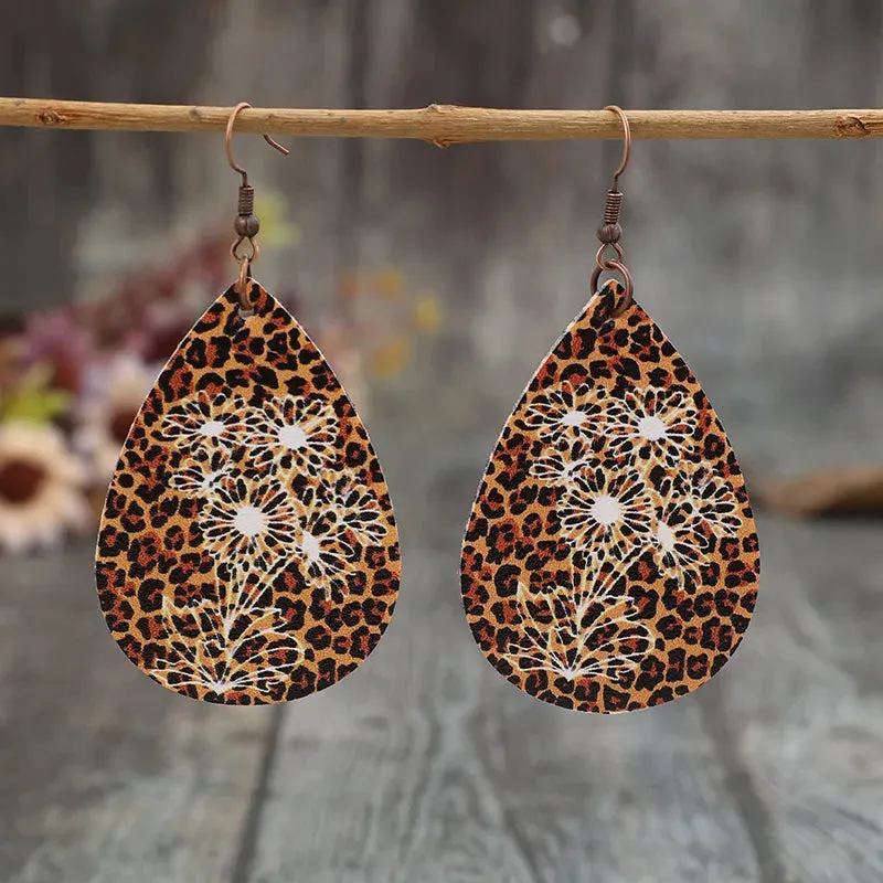Leopard PU Leather Teardrop Shape Earrings sold by Gigi Laurent