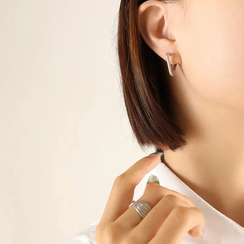 Titanium Steel Geometric Huggie Earrings sold by Gigi Laurent product image thumbnail 3