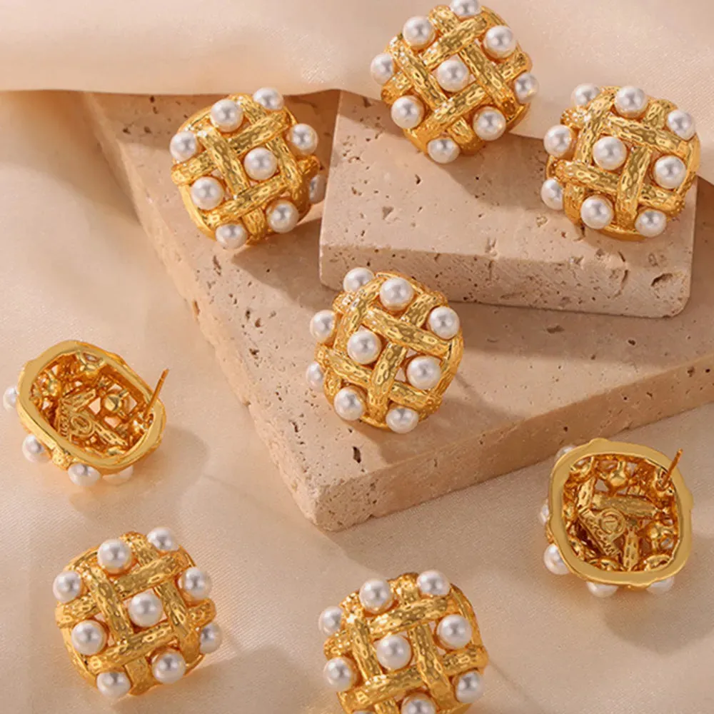 Copper Shell Pearl Stud Earrings sold by Gigi Laurent product image thumbnail 4