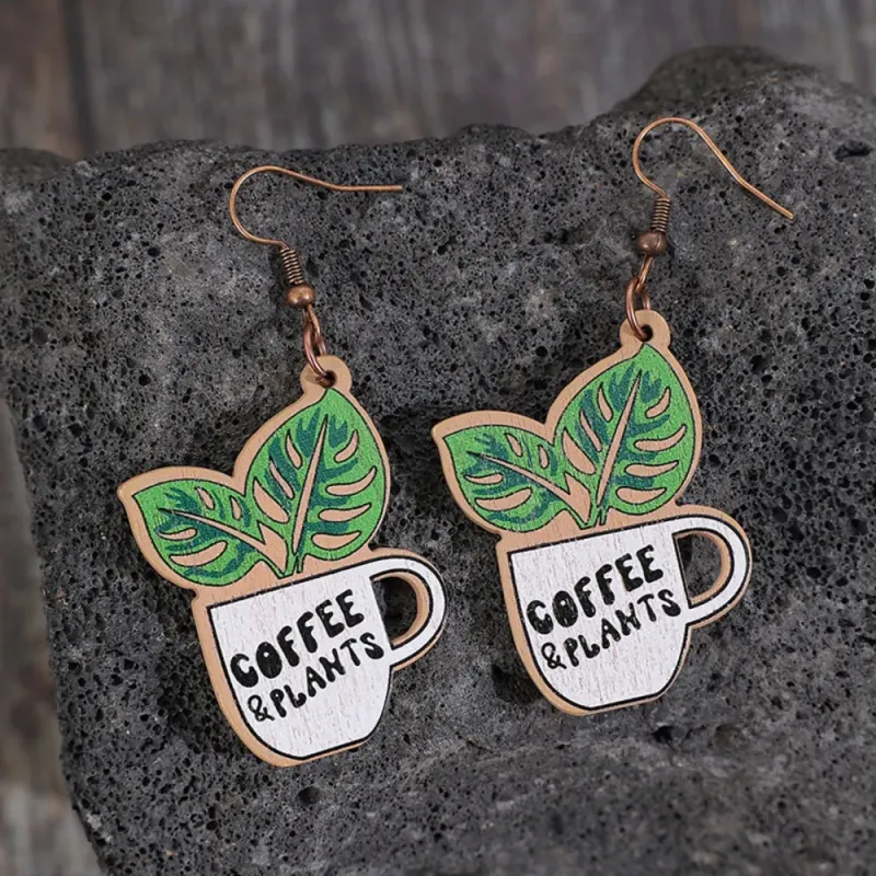 Wooden Alloy Dangle Earrings made by Trendsi
