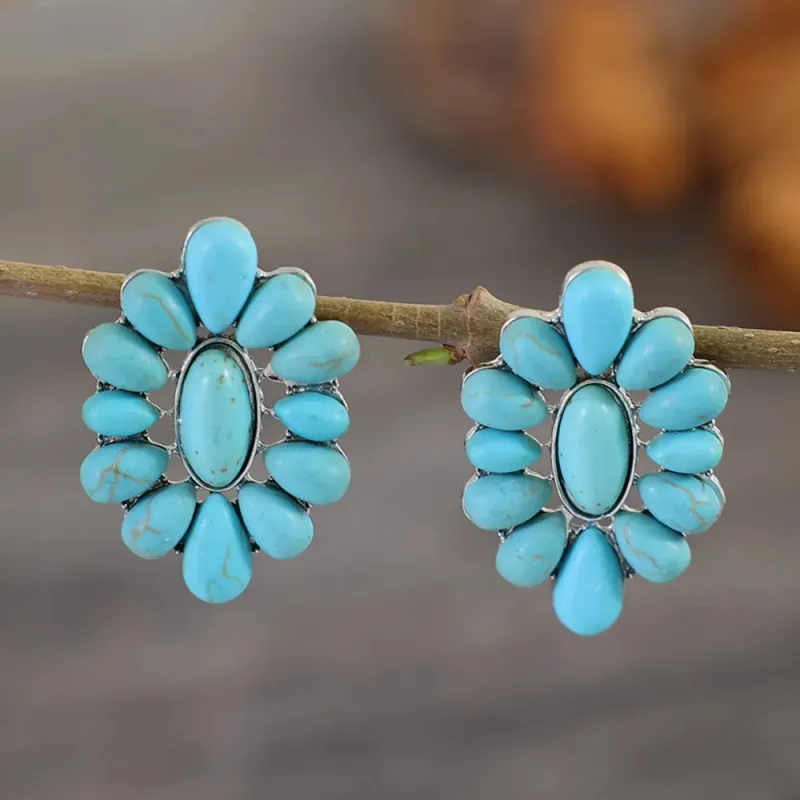 Flower Shape Artificial Turquoise Earrings sold by Gigi Laurent