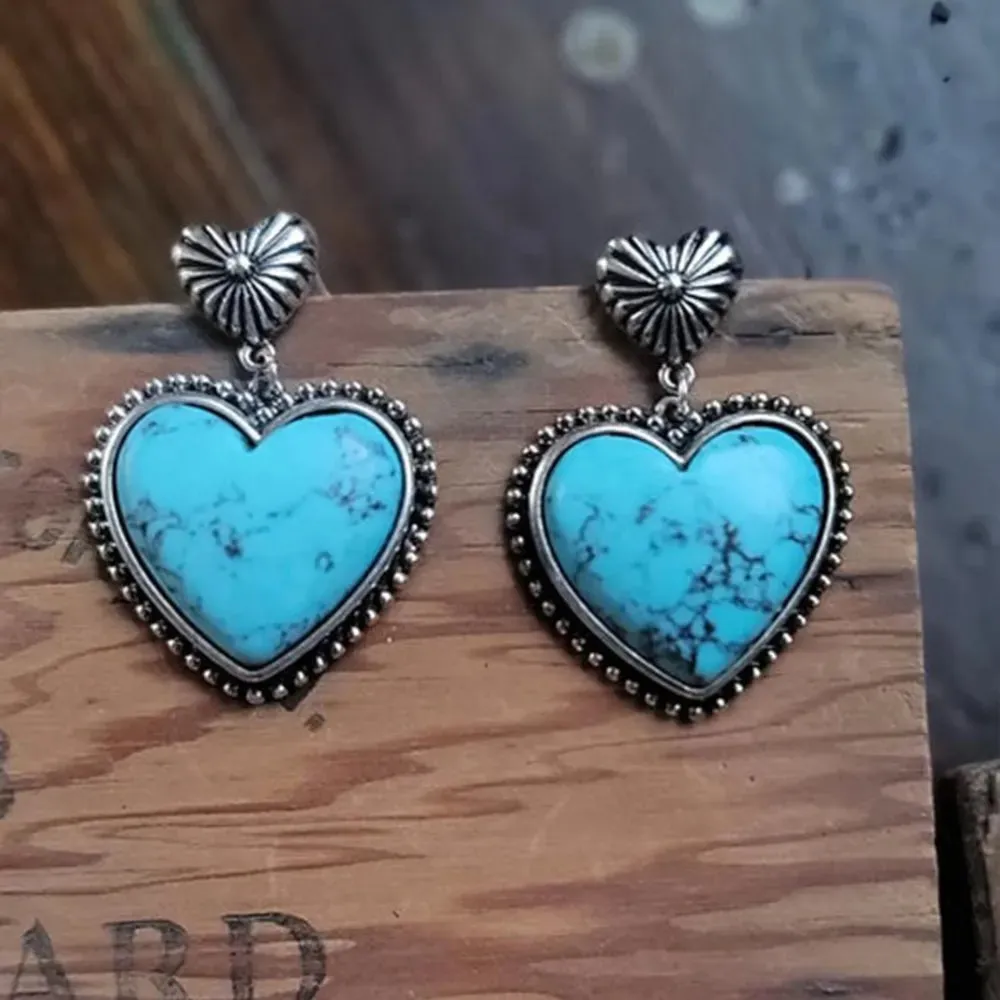 Artificial Turquoise Alloy Heart Dangle Earrings sold by Gigi Laurent