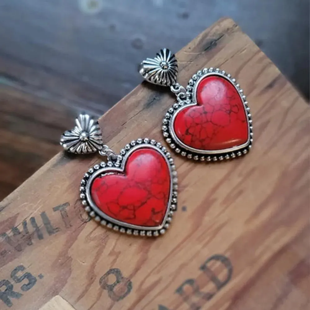 Artificial Turquoise Alloy Heart Dangle Earrings sold by Gigi Laurent product image thumbnail 3