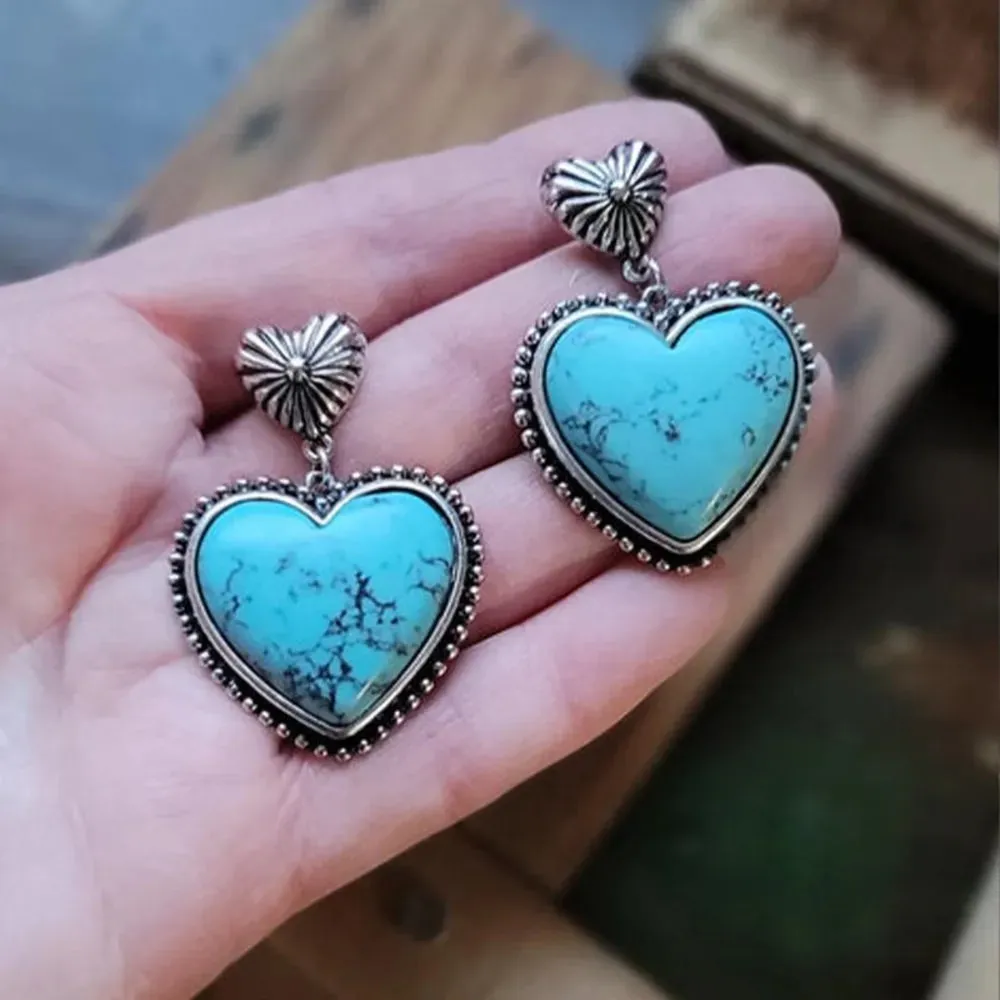 Artificial Turquoise Alloy Heart Dangle Earrings sold by Gigi Laurent product image thumbnail 2