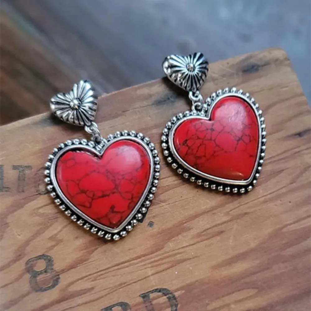 Artificial Turquoise Alloy Heart Dangle Earrings sold by Gigi Laurent product image thumbnail 4