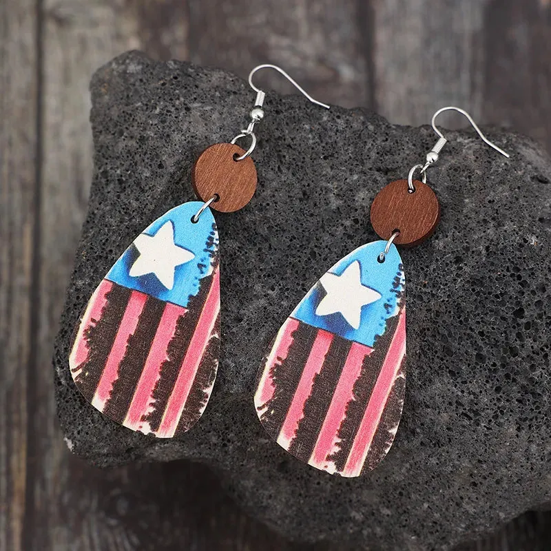 Star & Stripes Wooden Dangle Earrings sold by Gigi Laurent product image thumbnail 3