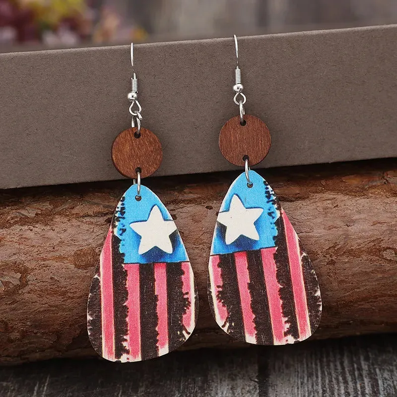 Star & Stripes Wooden Dangle Earrings sold by Gigi Laurent product image thumbnail 2