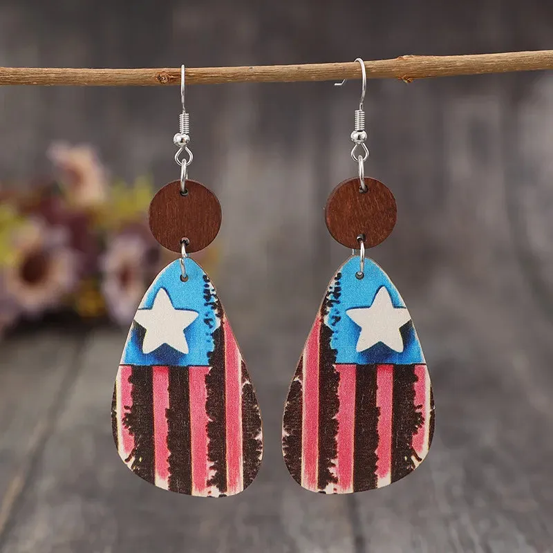 Star & Stripes Wooden Dangle Earrings sold by Gigi Laurent
