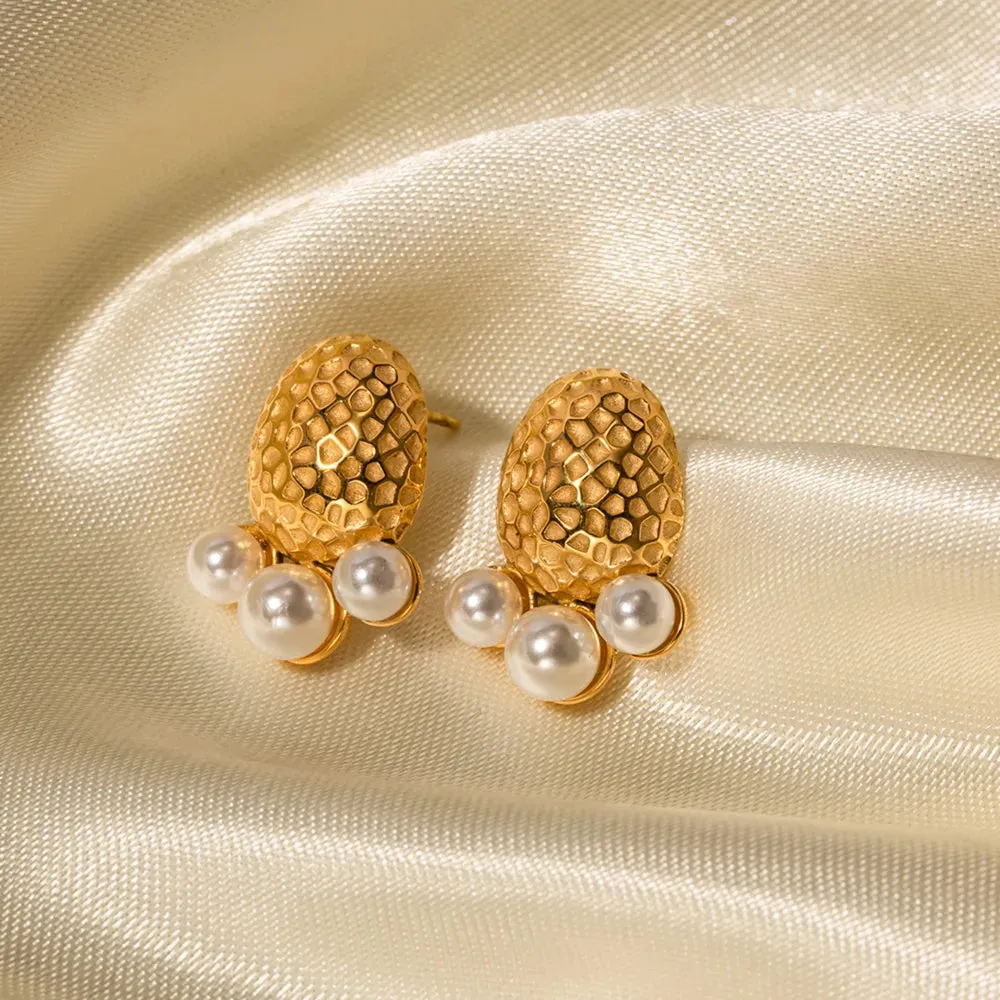 Imitation Pearl Stainless Steel Stud Earrings sold by Gigi Laurent product image thumbnail 2