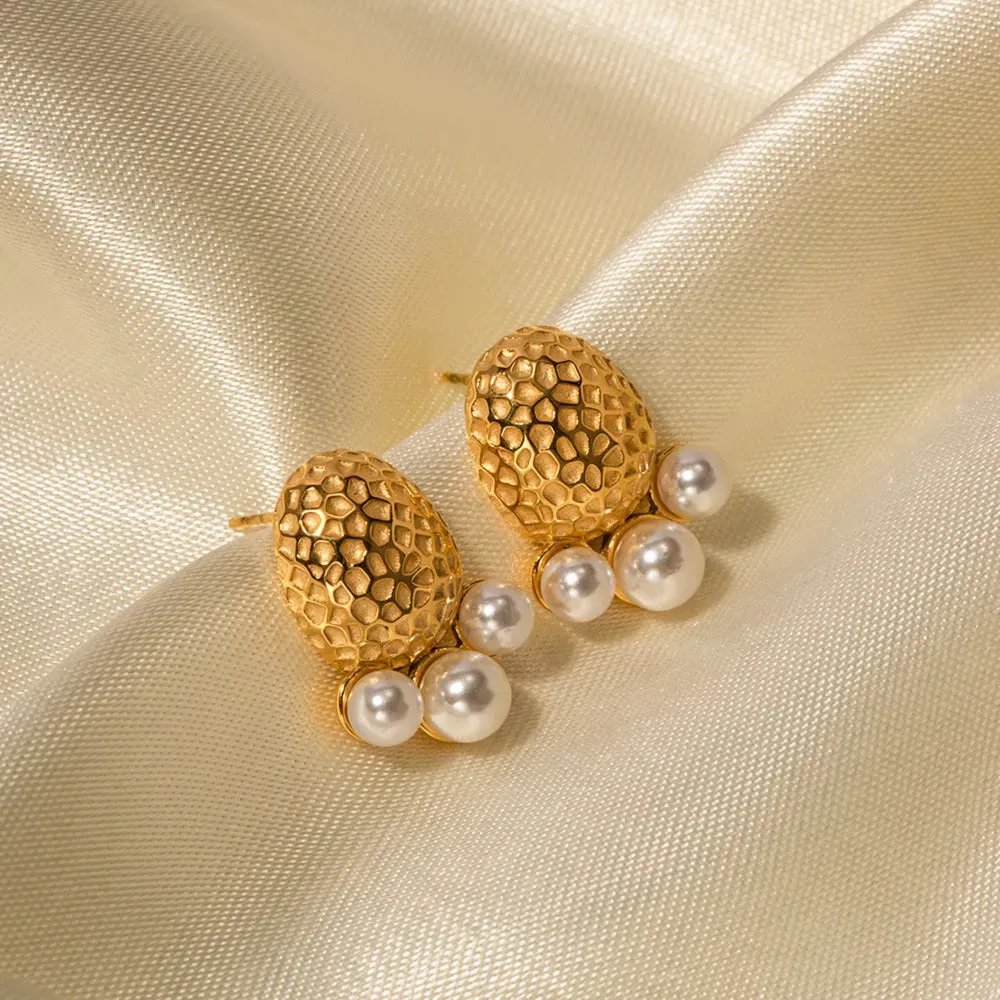 Imitation Pearl Stainless Steel Stud Earrings sold by Gigi Laurent product image thumbnail 3