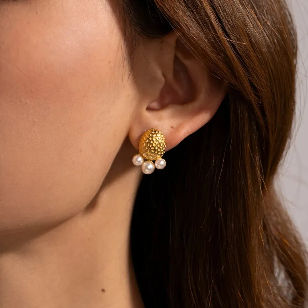 Imitation Pearl Stainless Steel Stud Earrings sold by Gigi Laurent