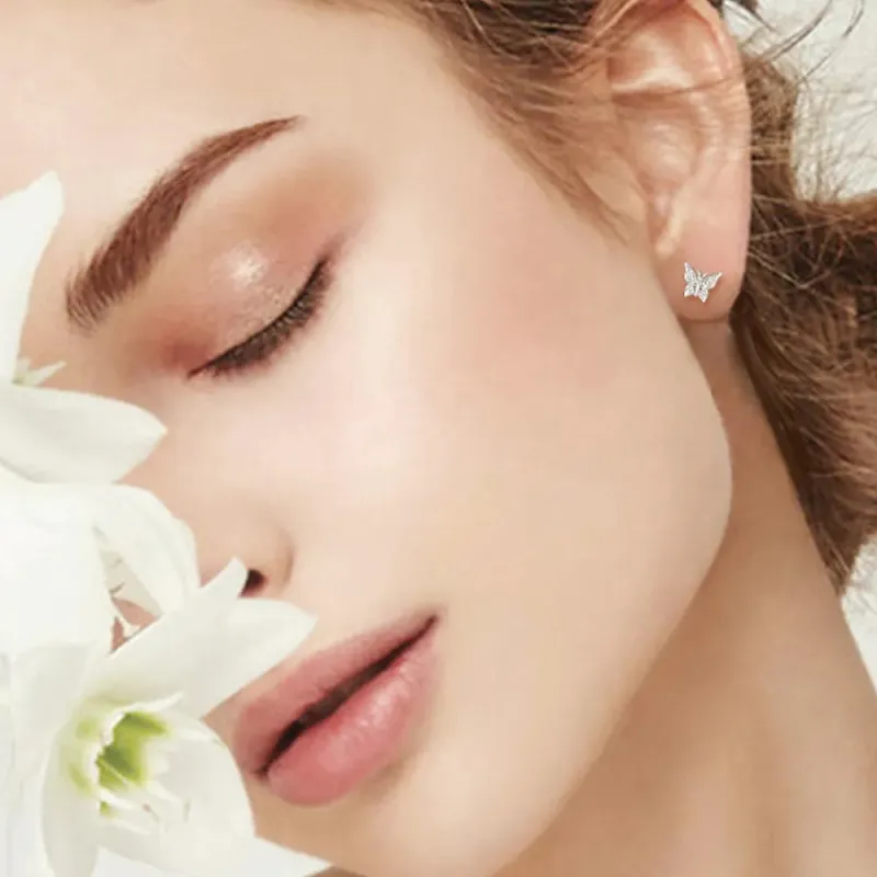 Moissanite 925 Sterling Silver Butterfly Stud Earrings sold by Gigi Laurent