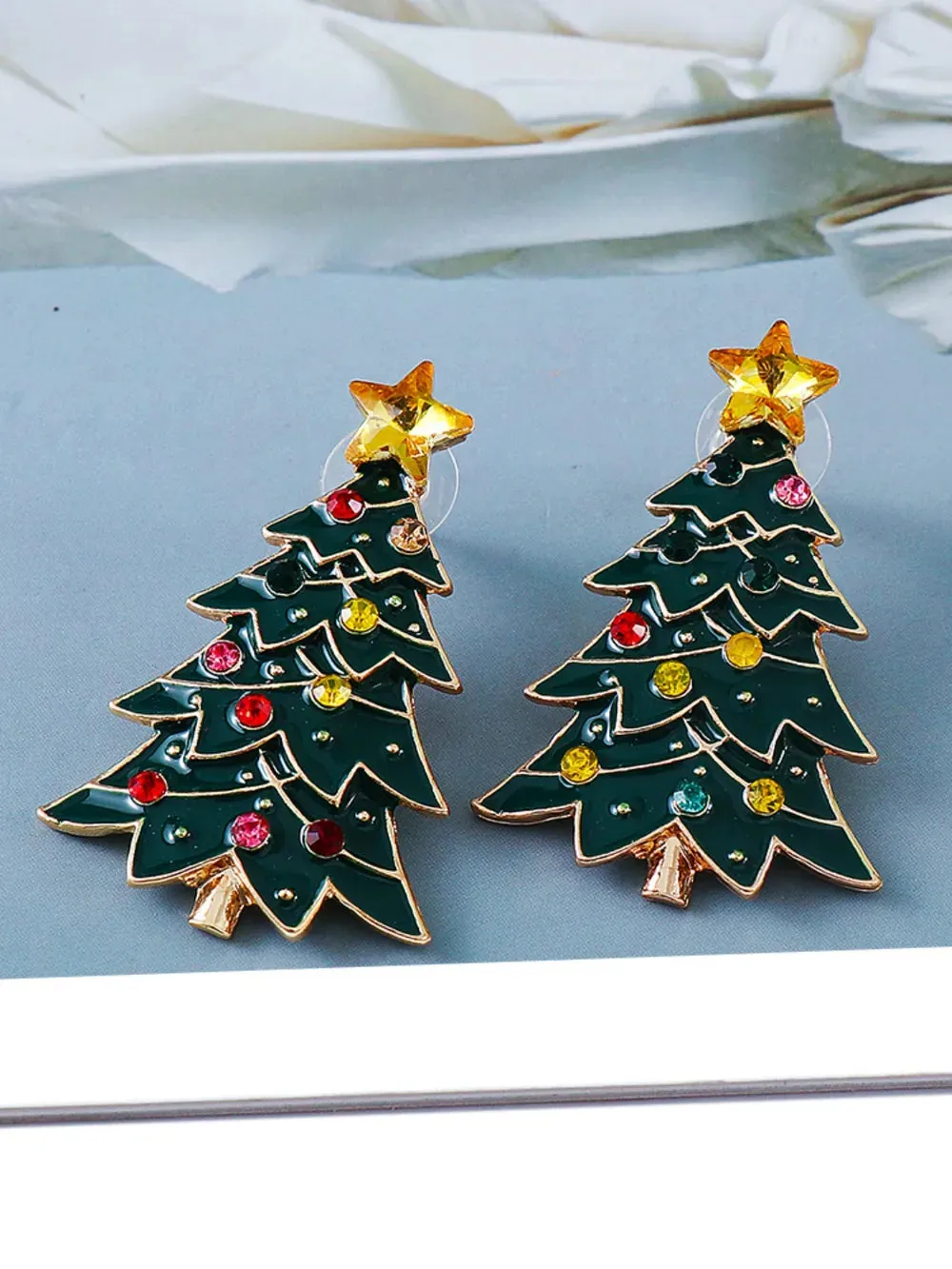 Alloy Inlaid Rhinestone Christmas Tree Earrings sold by Gigi Laurent product image thumbnail 3
