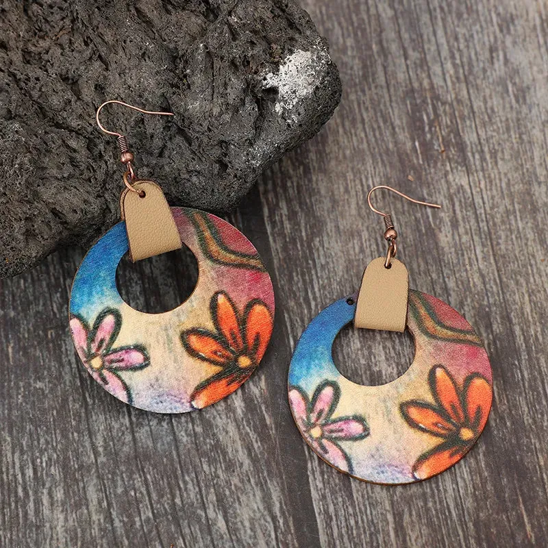 Wooden Flower Round Shape Earrings sold by Gigi Laurent