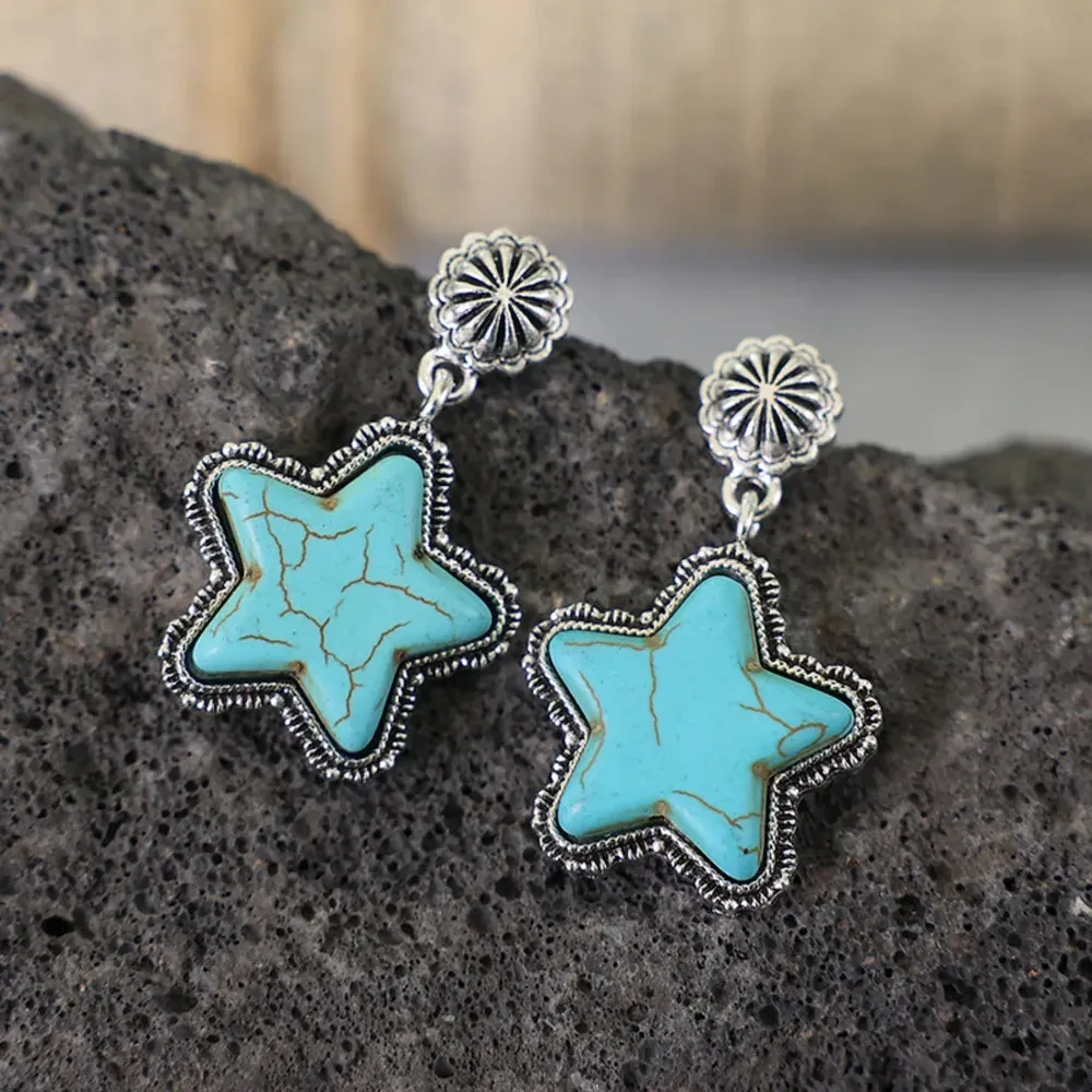 Artificial Turquoise Alloy Star Earrings sold by Gigi Laurent product image thumbnail 3