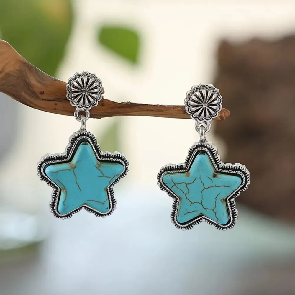 Artificial Turquoise Alloy Star Earrings sold by Gigi Laurent product image thumbnail 4