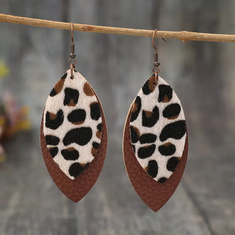 Leaf Shape Leather Dangle Earrings sold by Gigi Laurent