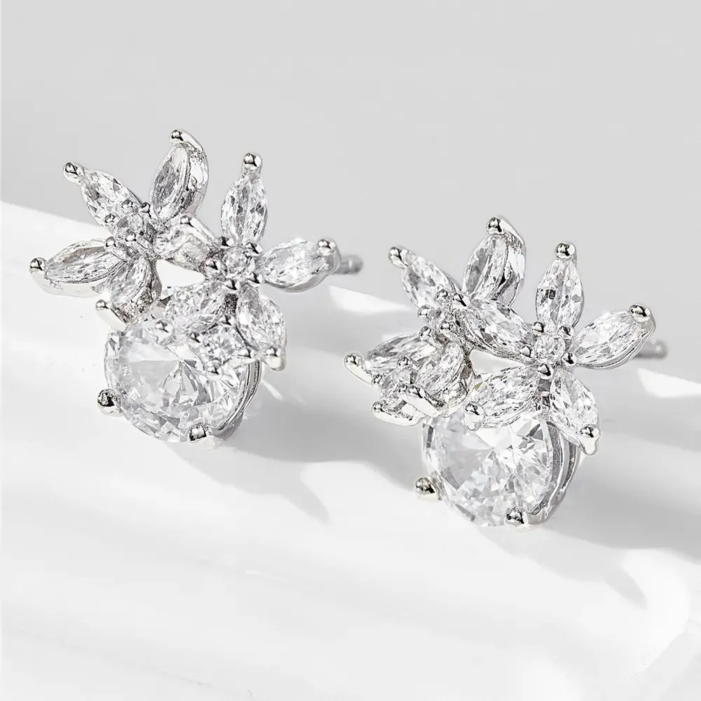 Zircon 925 Sterling Silver Flower Stud Earrings sold by Gigi Laurent product image thumbnail 4