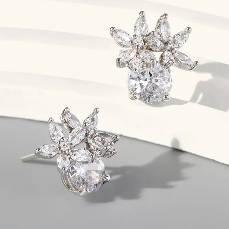 Zircon 925 Sterling Silver Flower Stud Earrings sold by Gigi Laurent
