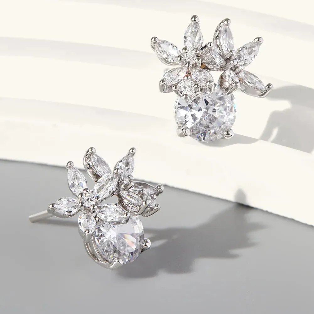 Zircon 925 Sterling Silver Flower Stud Earrings sold by Gigi Laurent