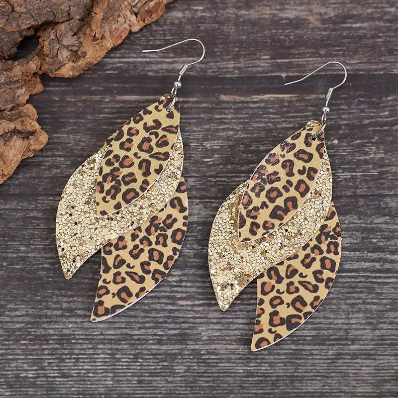 PU Leather Leopard Leaf Earrings sold by Gigi Laurent product image thumbnail 2
