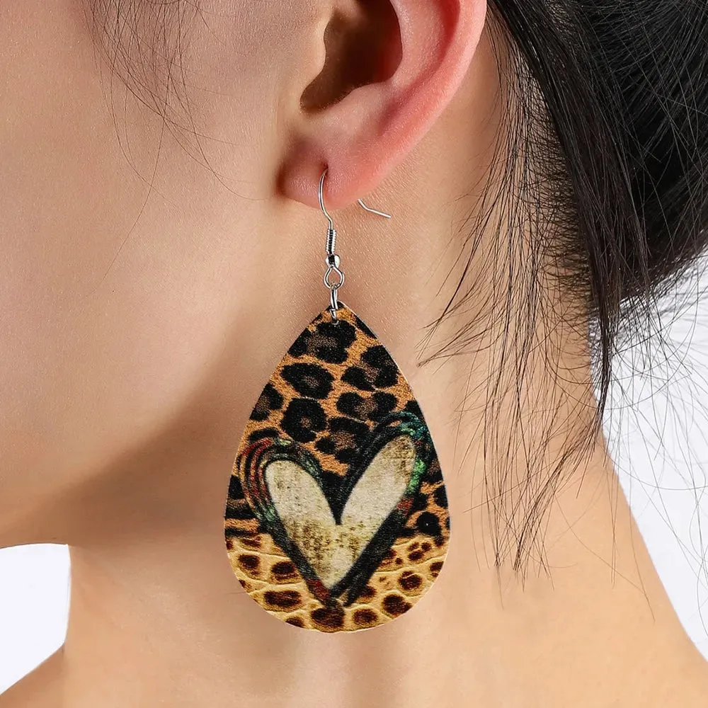 PU Leather Leopard Teardrop Earrings sold by Gigi Laurent product image thumbnail 4