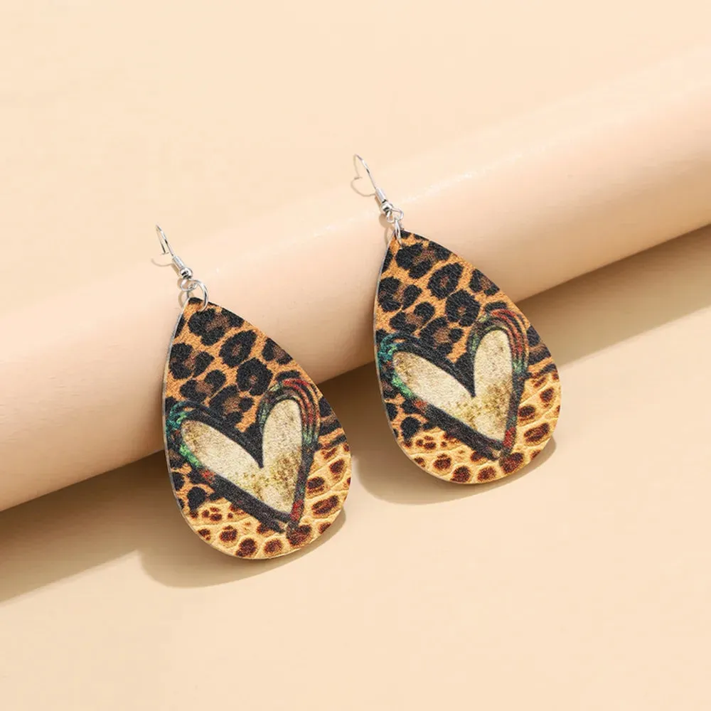 PU Leather Leopard Teardrop Earrings sold by Gigi Laurent product image thumbnail 2