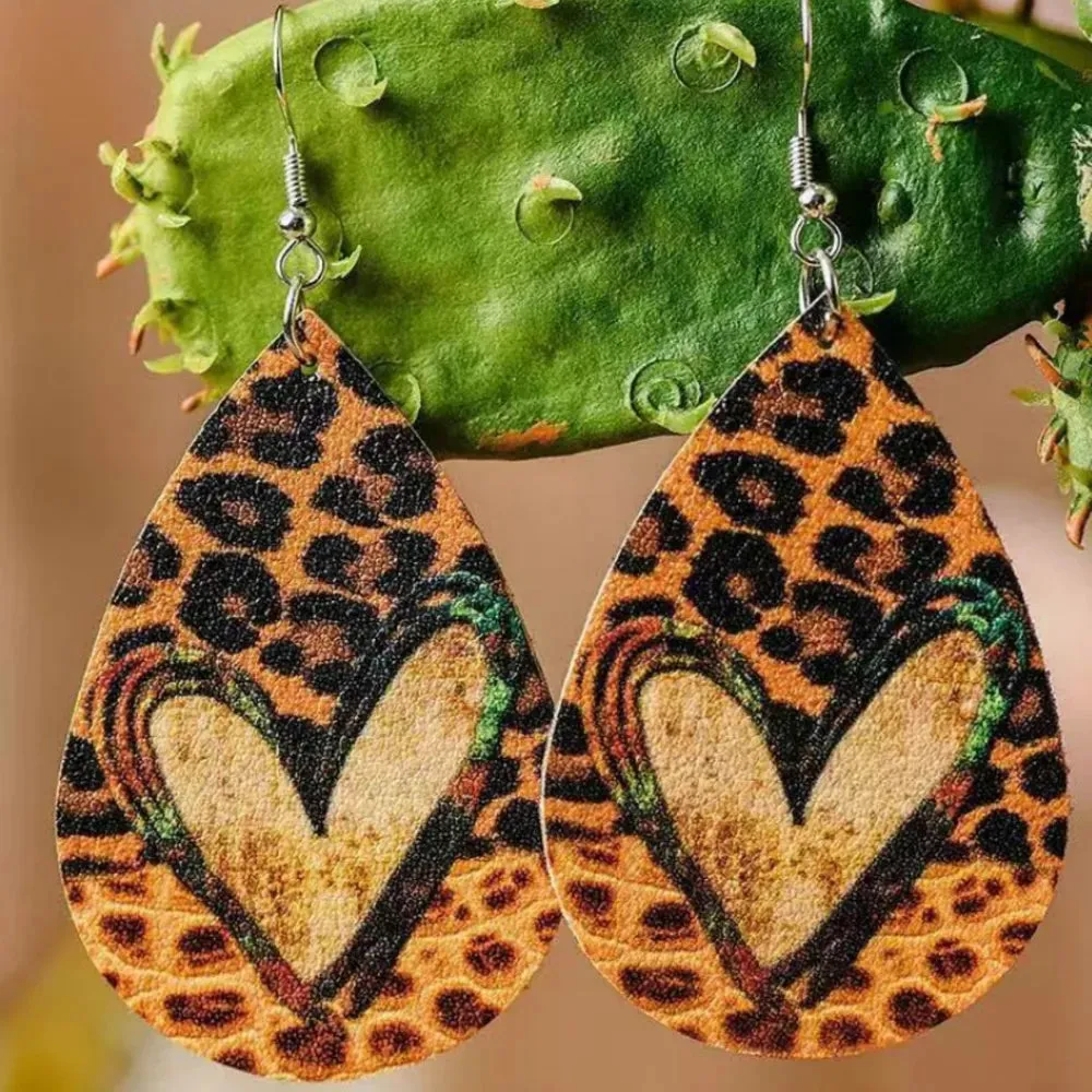 PU Leather Leopard Teardrop Earrings sold by Gigi Laurent product image thumbnail 5