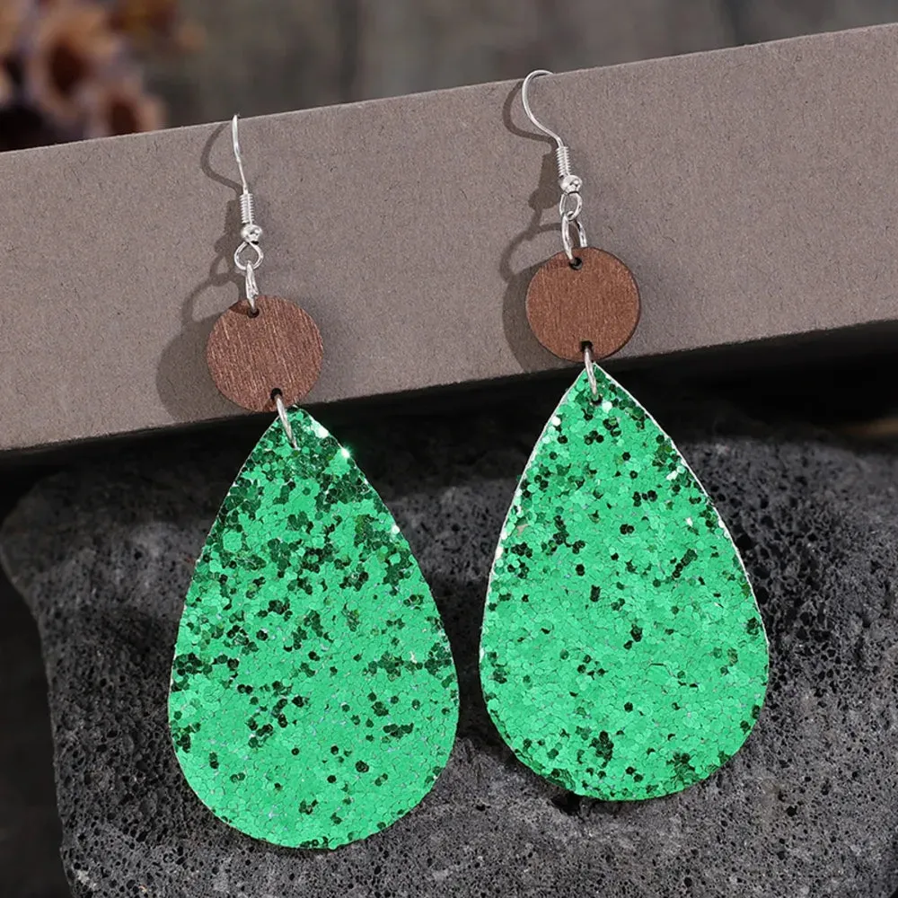 Sequin PU Leather Wooden Dangle Earrings sold by Gigi Laurent product image thumbnail 2