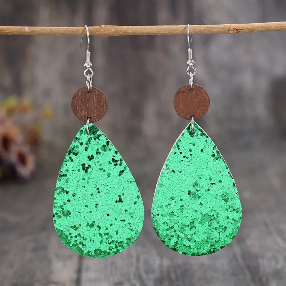 Sequin PU Leather Wooden Dangle Earrings sold by Gigi Laurent product image thumbnail 3