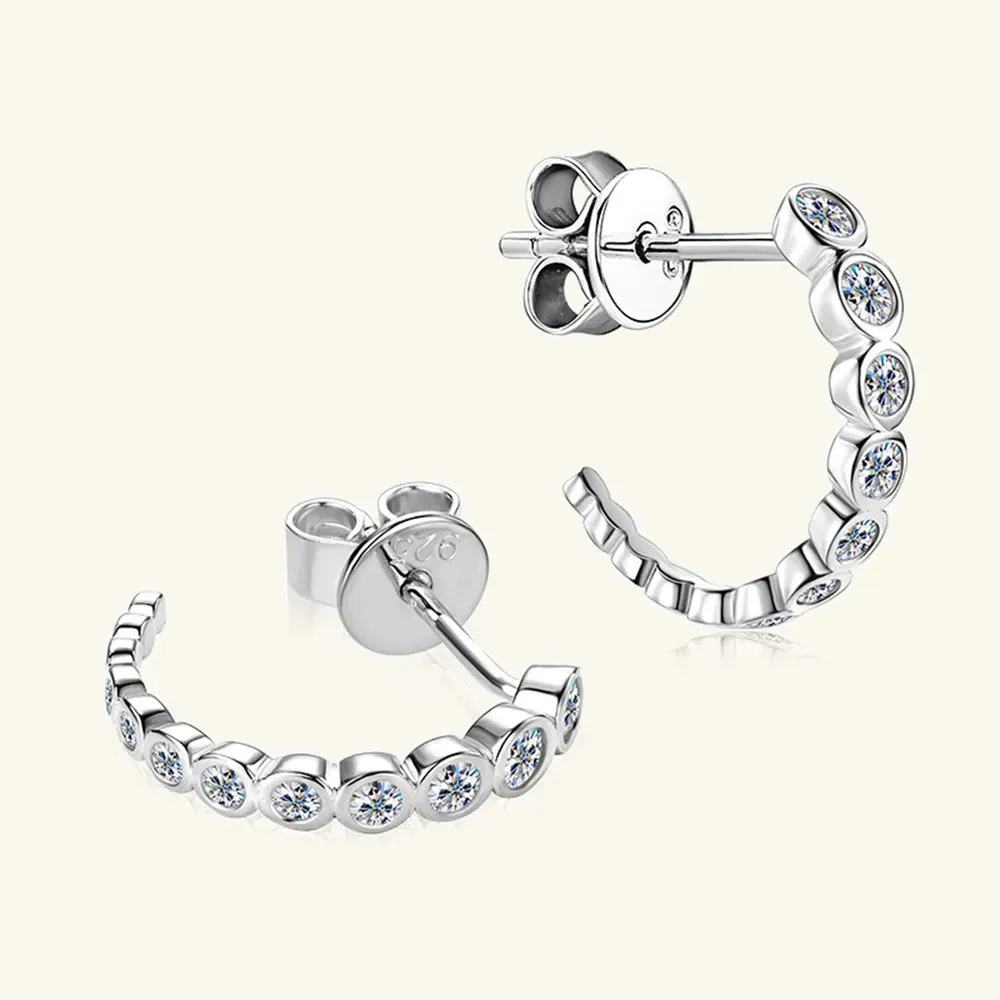Inlaid Moissanite 925 Sterling Silver C-Hoop Earrings sold by Gigi Laurent product image thumbnail 4