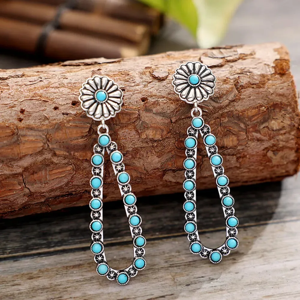 Flower Artificial Turquoise Teardrop Earrings sold by Gigi Laurent product image thumbnail 2