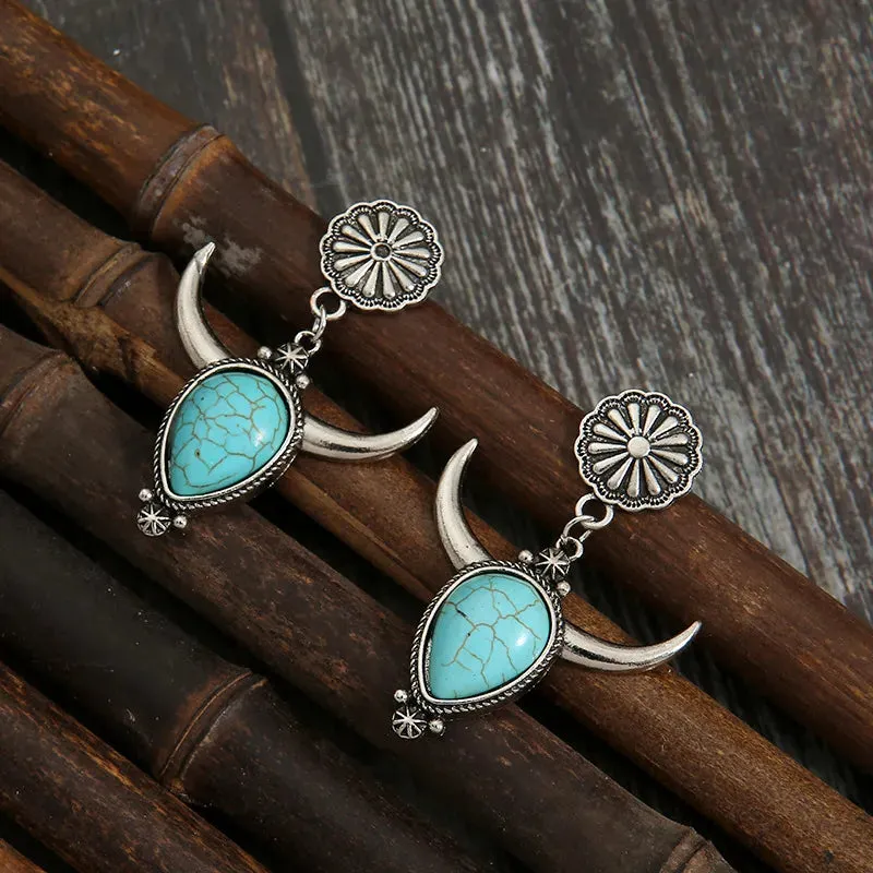 Artificial Turquoise Alloy Cow Head Earrings sold by Gigi Laurent product image thumbnail 2