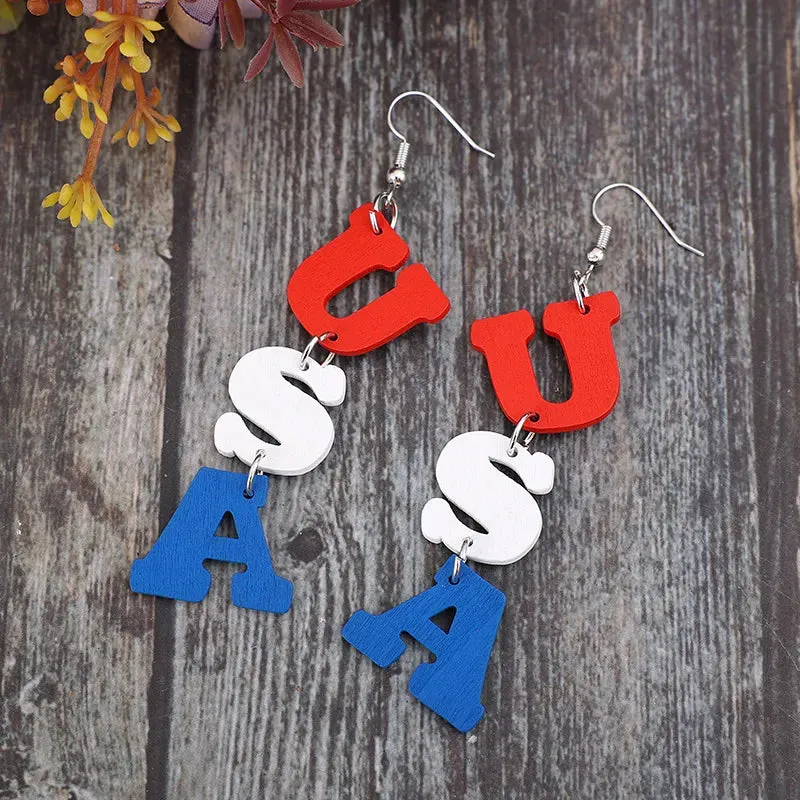 USA Wooden Letter Dangle Earrings sold by Gigi Laurent product image thumbnail 4