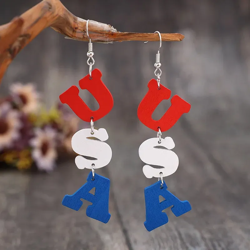 USA Wooden Letter Dangle Earrings sold by Gigi Laurent