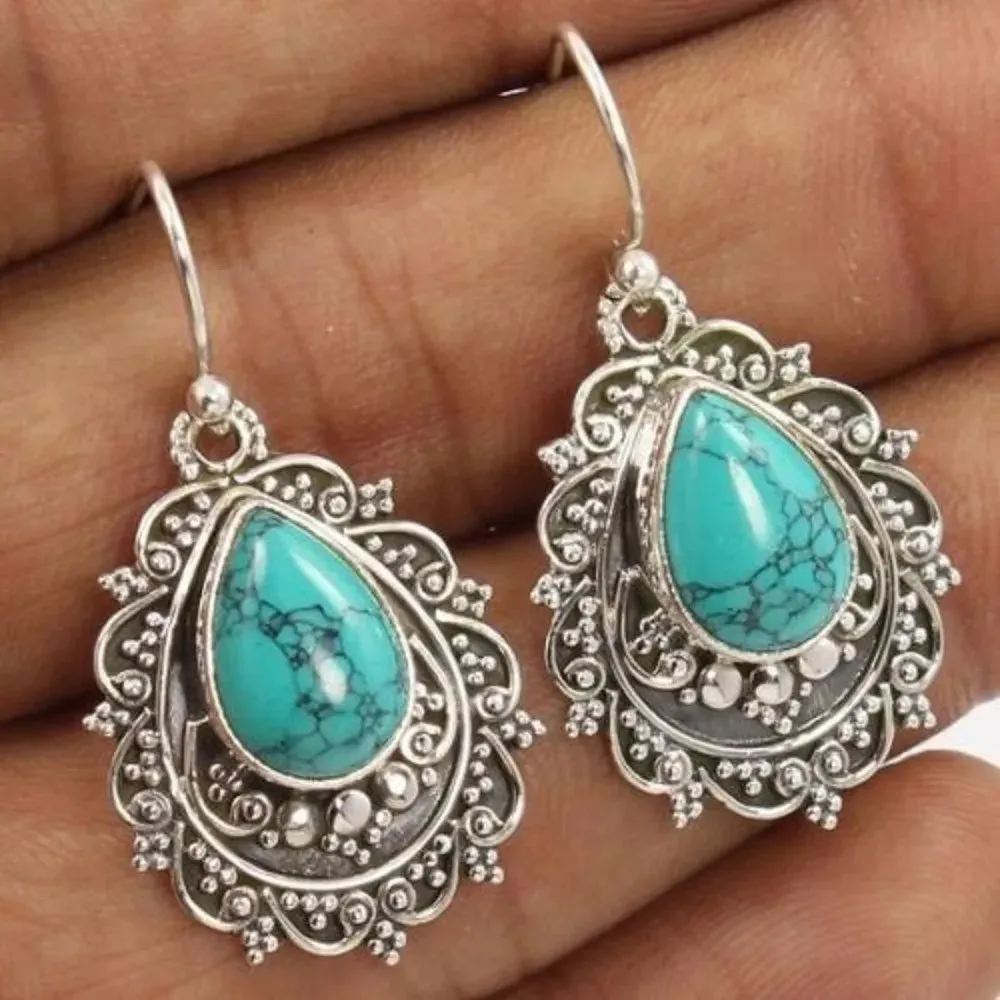 Artificial Turquoise Alloy Teardrop Dangle Earrings sold by Gigi Laurent