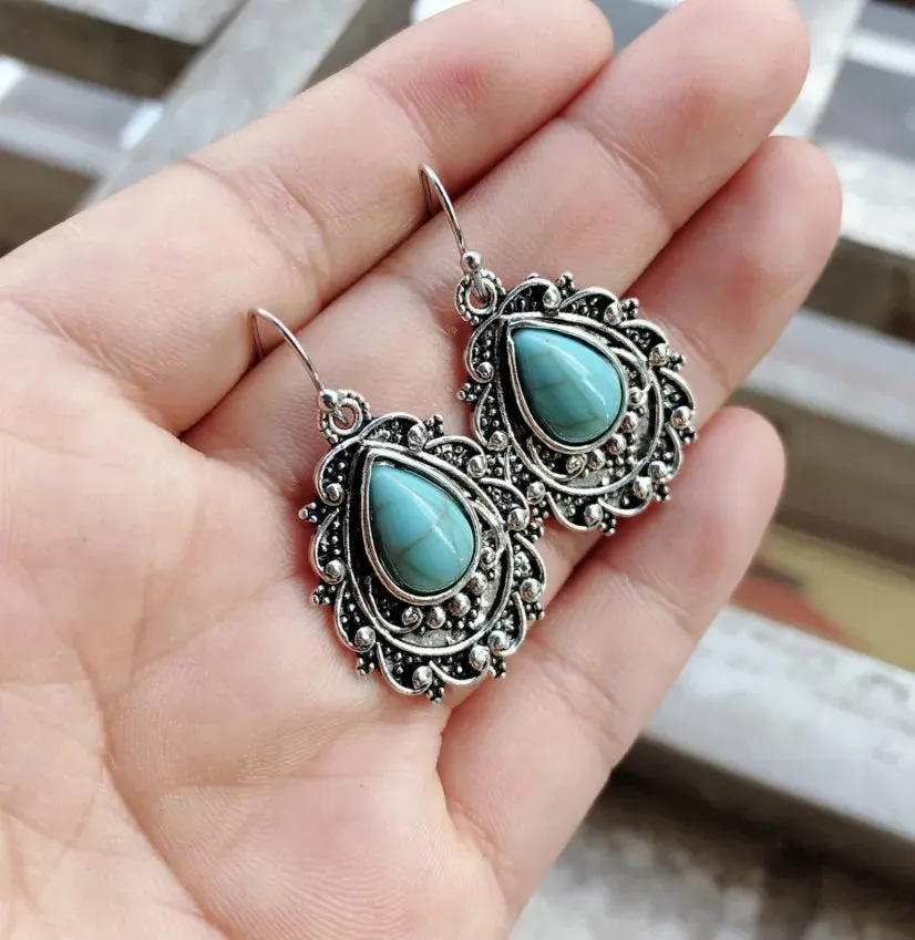 Artificial Turquoise Alloy Teardrop Dangle Earrings sold by Gigi Laurent product image thumbnail 2
