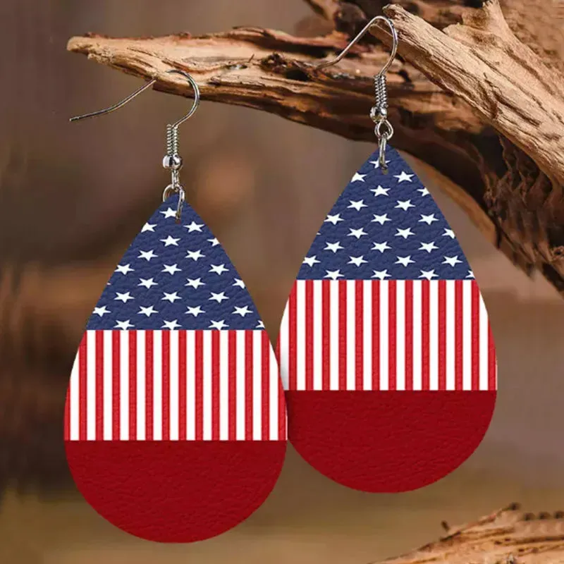 Stars and Stripes PU Leather Teardrop Earrings sold by Gigi Laurent product image thumbnail 4