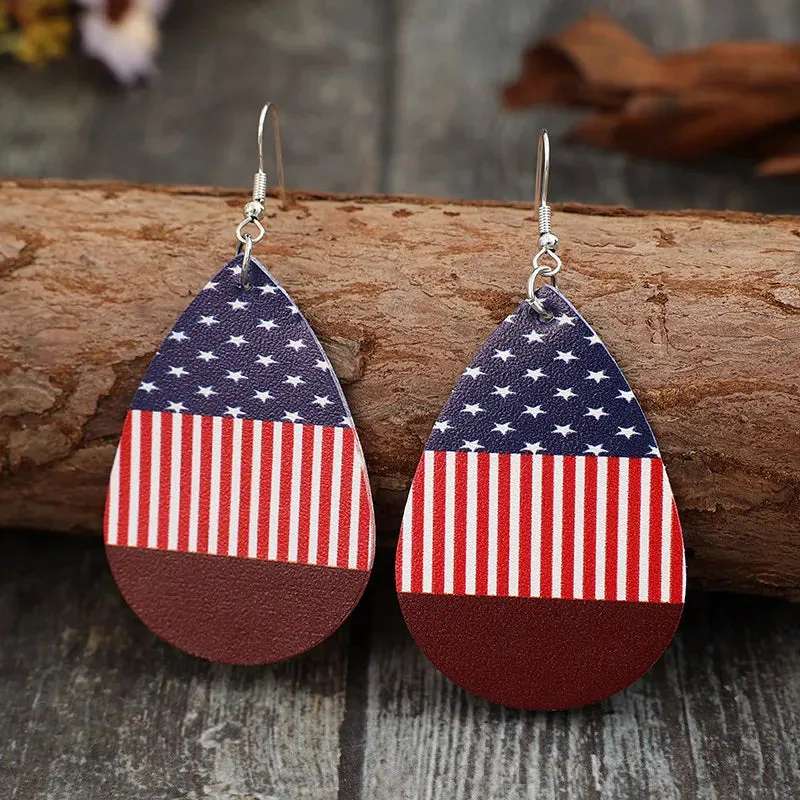 Stars and Stripes PU Leather Teardrop Earrings sold by Gigi Laurent product image thumbnail 3