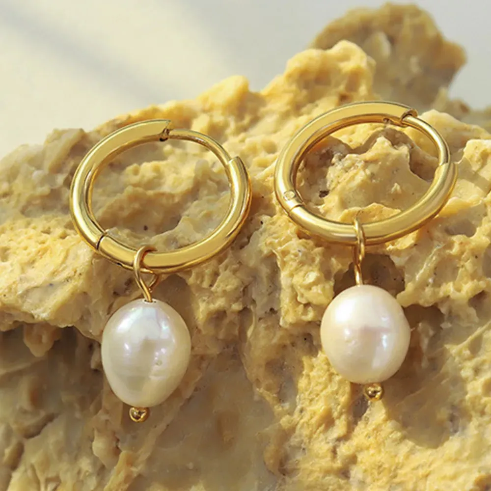 Gold-Plated Titanium Steel Pearl Earrings sold by Gigi Laurent product image thumbnail 2