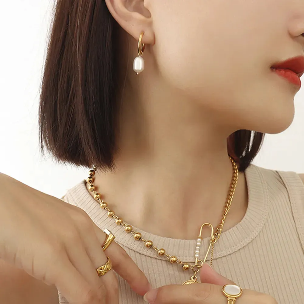 Gold-Plated Titanium Steel Pearl Earrings sold by Gigi Laurent product image thumbnail 5