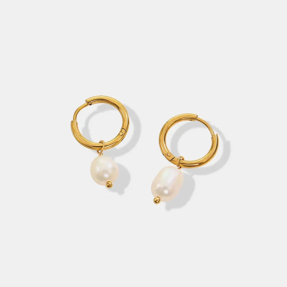 Gold-Plated Titanium Steel Pearl Earrings sold by Gigi Laurent