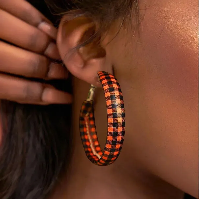 Plaid PU Leather Hoop Earrings sold by Gigi Laurent product image thumbnail 4