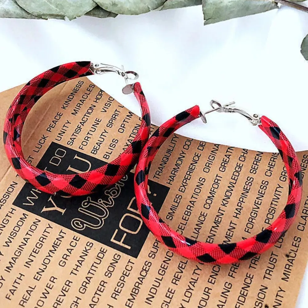 Plaid PU Leather Hoop Earrings sold by Gigi Laurent
