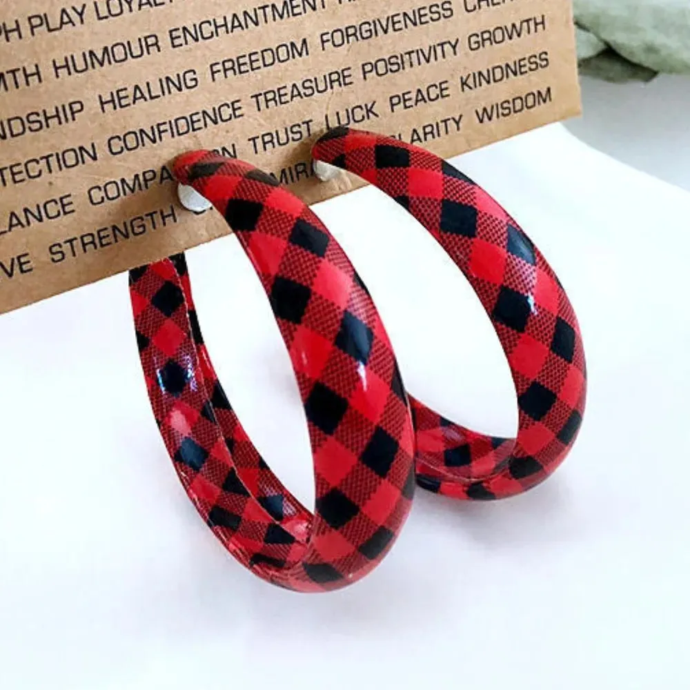 Plaid PU Leather Hoop Earrings sold by Gigi Laurent product image thumbnail 3