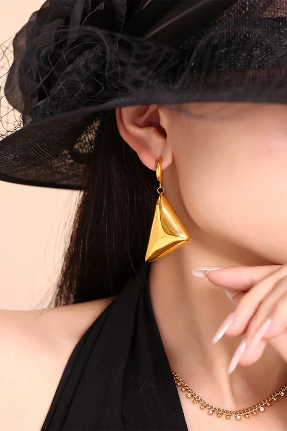 18K Gold-Plated Triangle Dangle Earrings sold by Gigi Laurent product image thumbnail 4