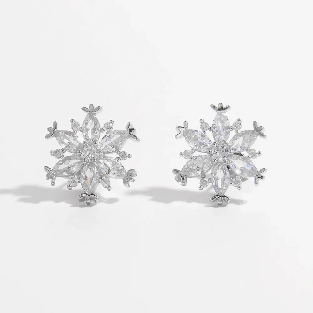 925 Sterling Silver Zircon Snowflake Earrings sold by Gigi Laurent